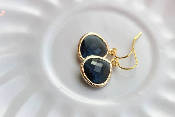 Large Sapphire Navy Blue Earrings
