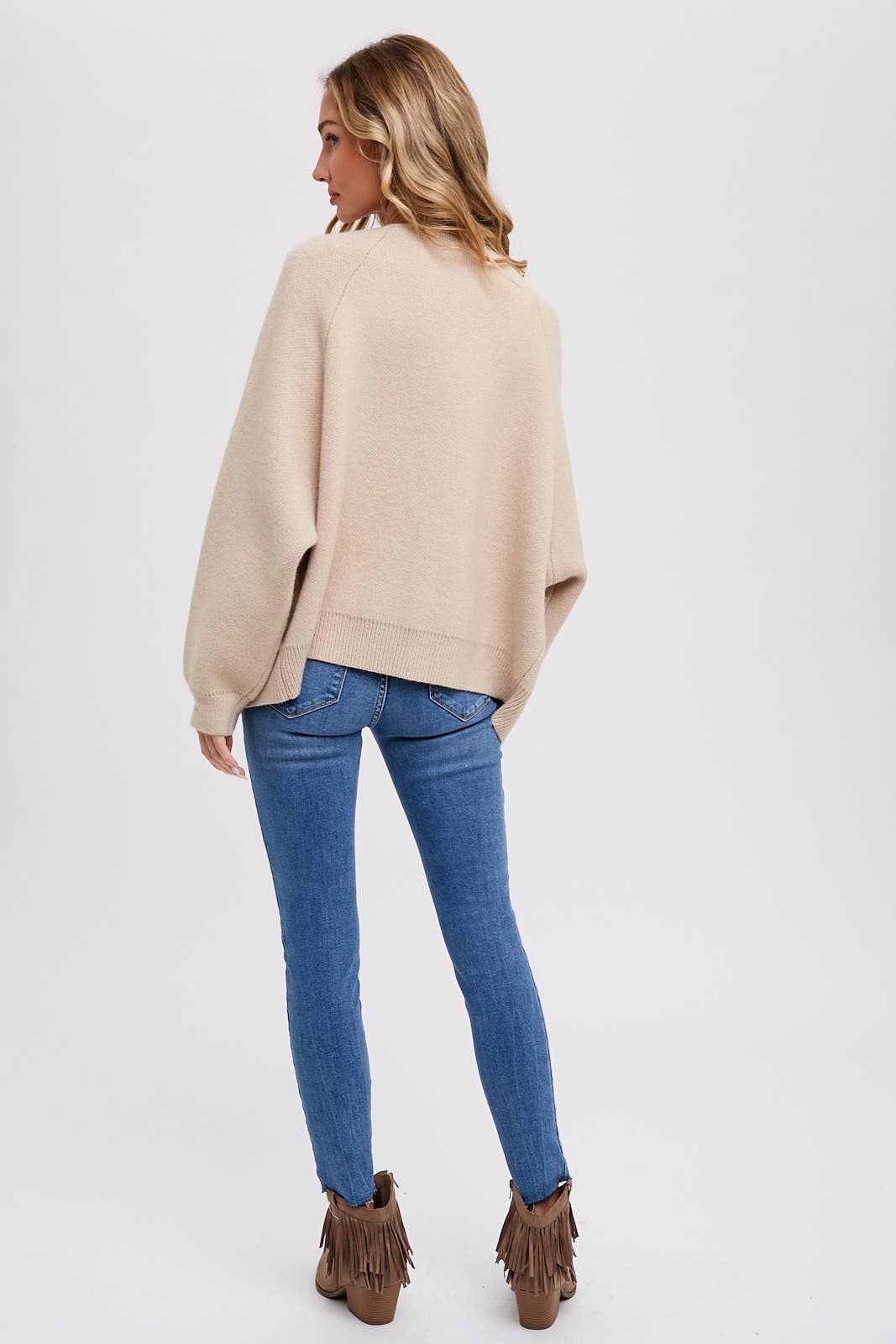OPEN FRONT SWEATER JACKET: OATMEAL