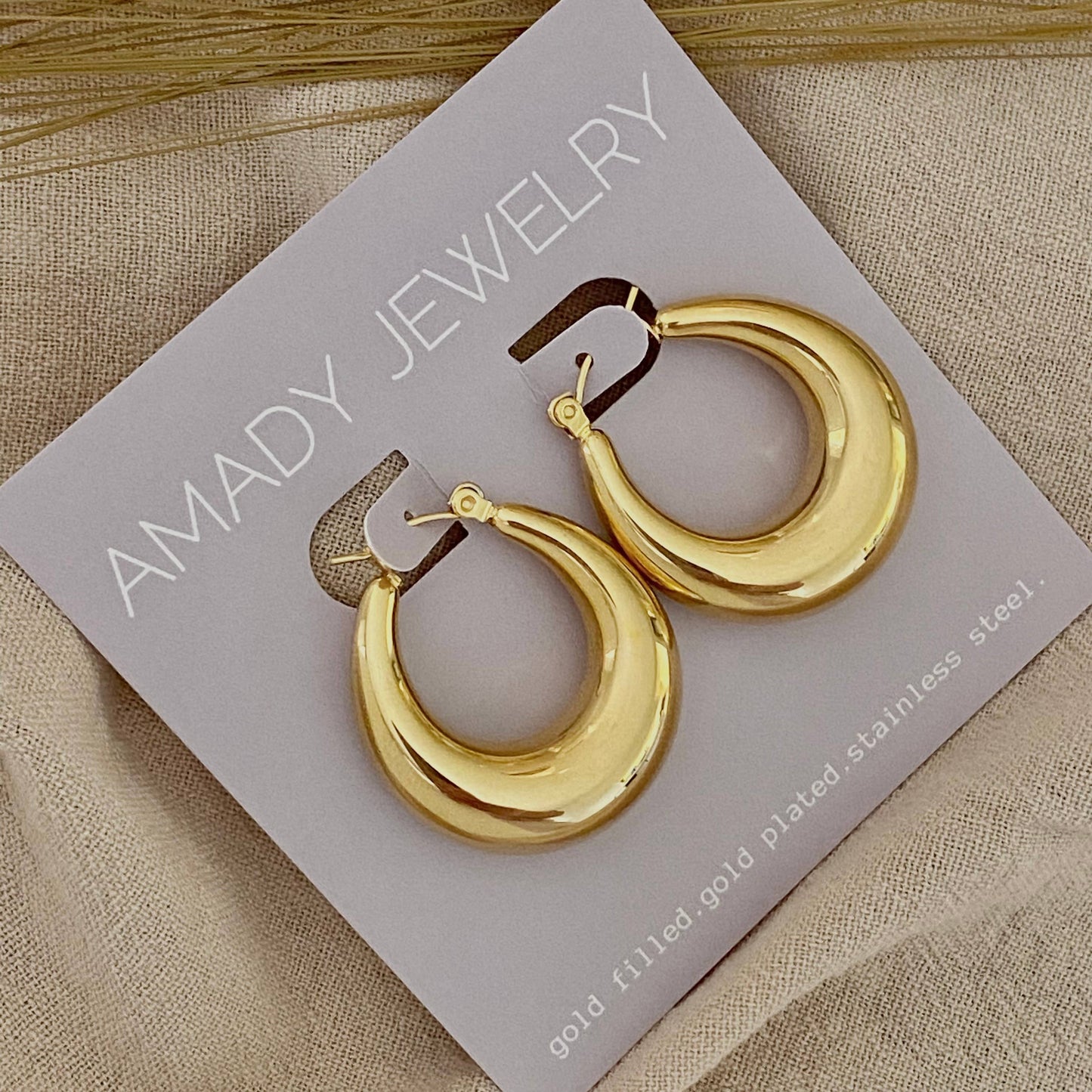 Chubby Oval Hoops Gold Plated Lightweight Thick Hoop Earring