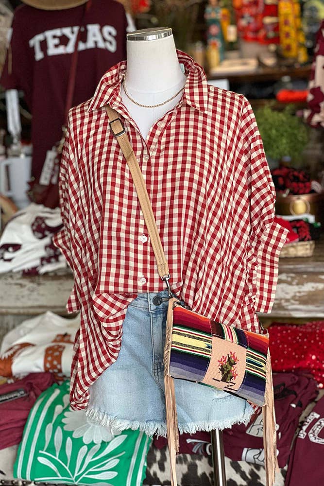 Plaid Button Up Shirt: Red