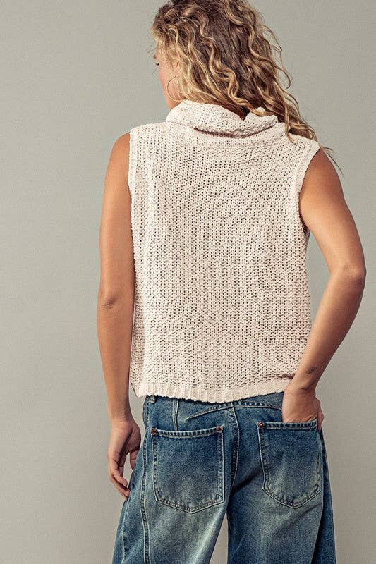Cowl Neck Crochet Top: Cream