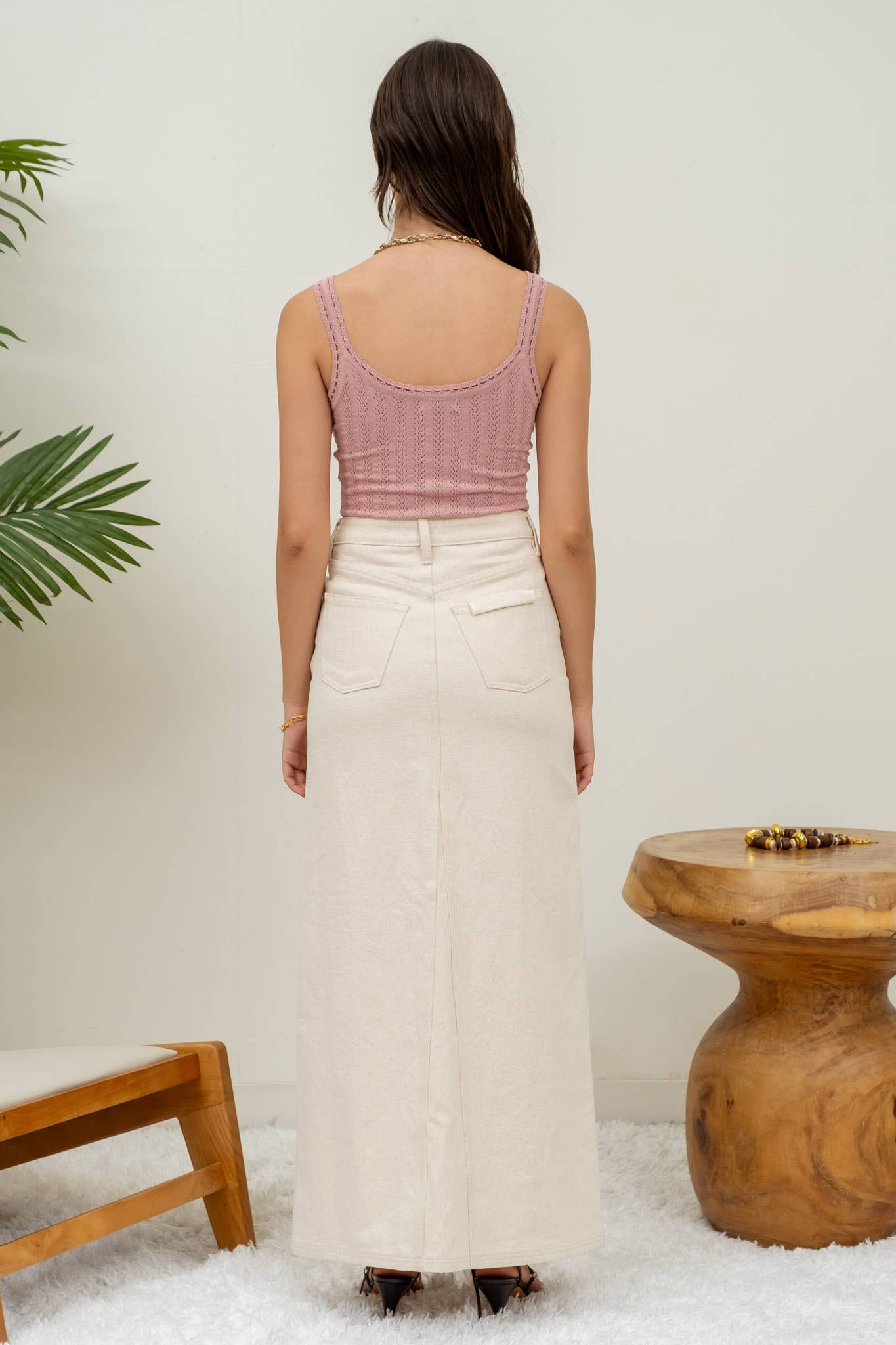 Pointelle Rosette Knit Tank Top: Light Pink