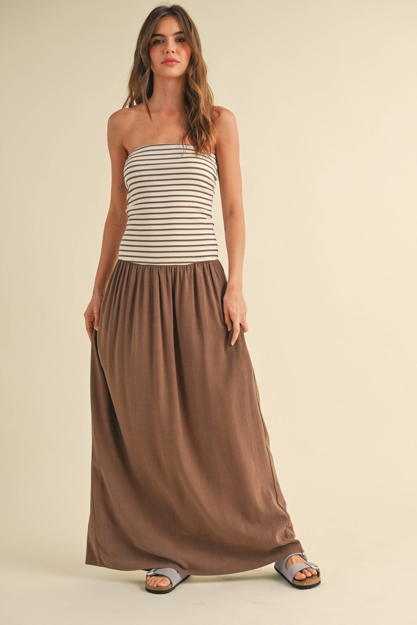 Striped Ribbed Top with Linen Dress