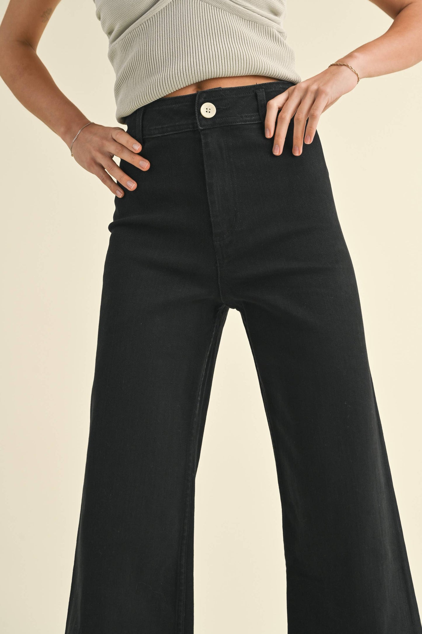 Straight Wide Leg Denim Pants: Black