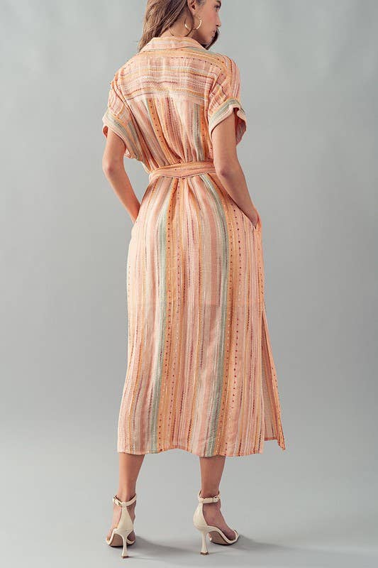 STRIPE MAXI SHIRT DRESS: BLUSH MULTI