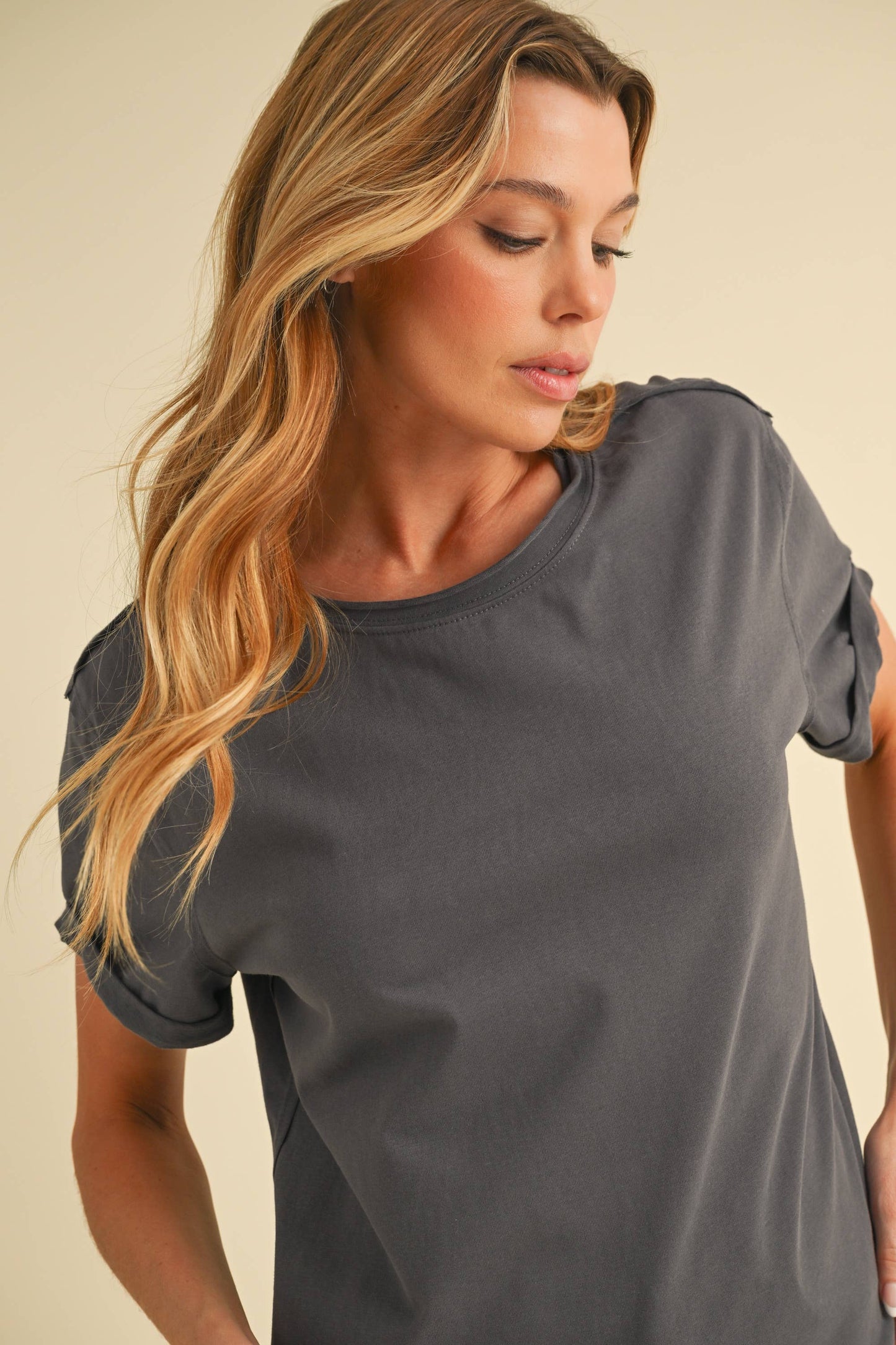 Mali Baby Tee Short Sleeve Top: Charcoal