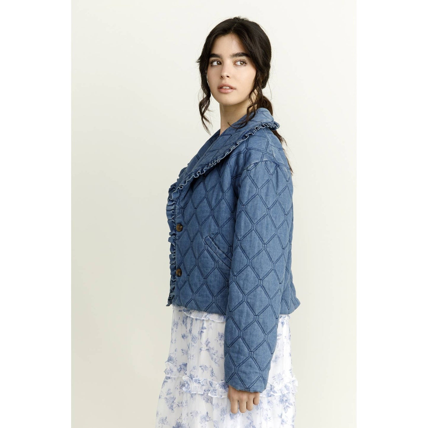 Denim Quilted Puff Jacket