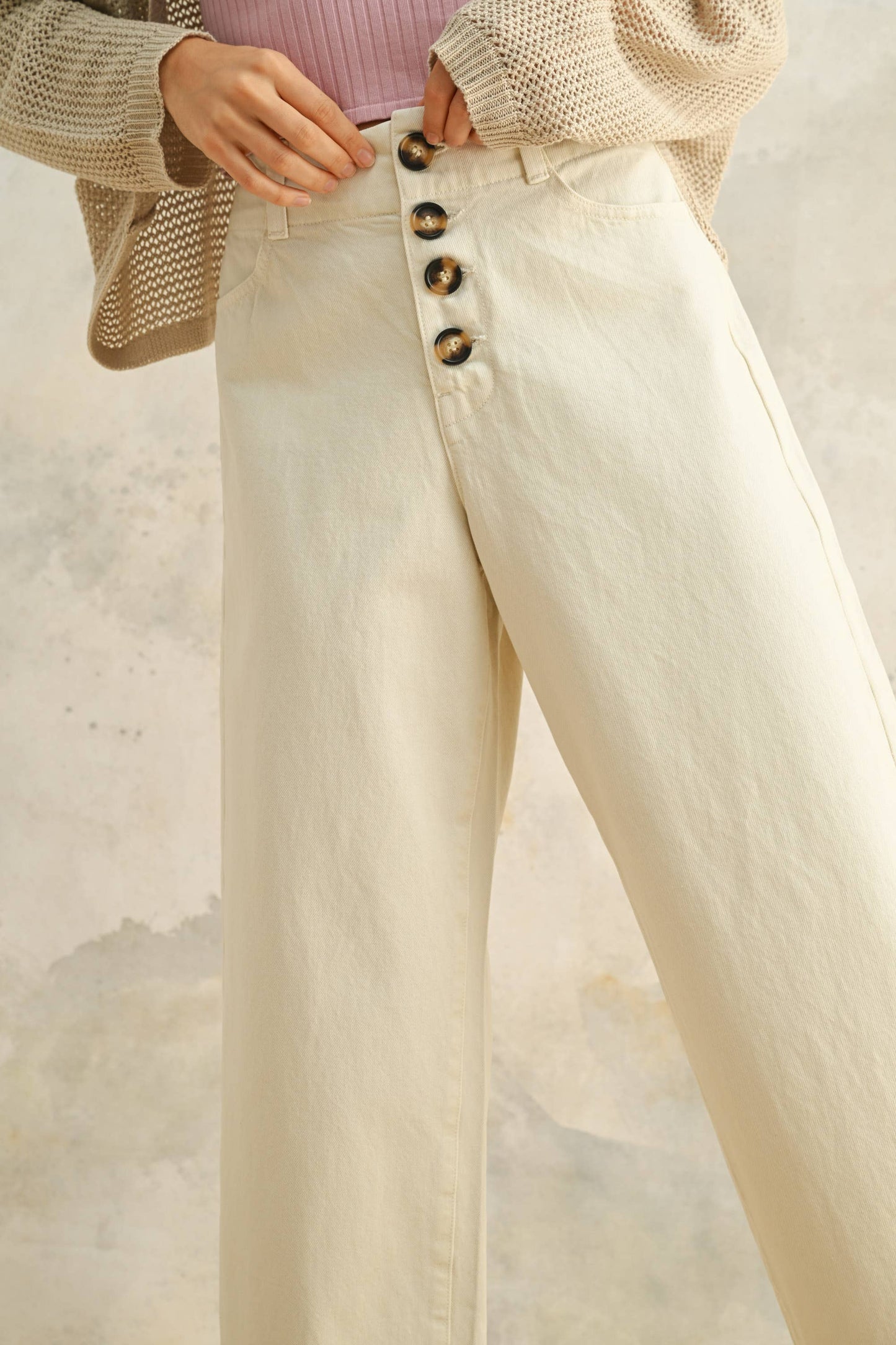 Button Front Detail Pants