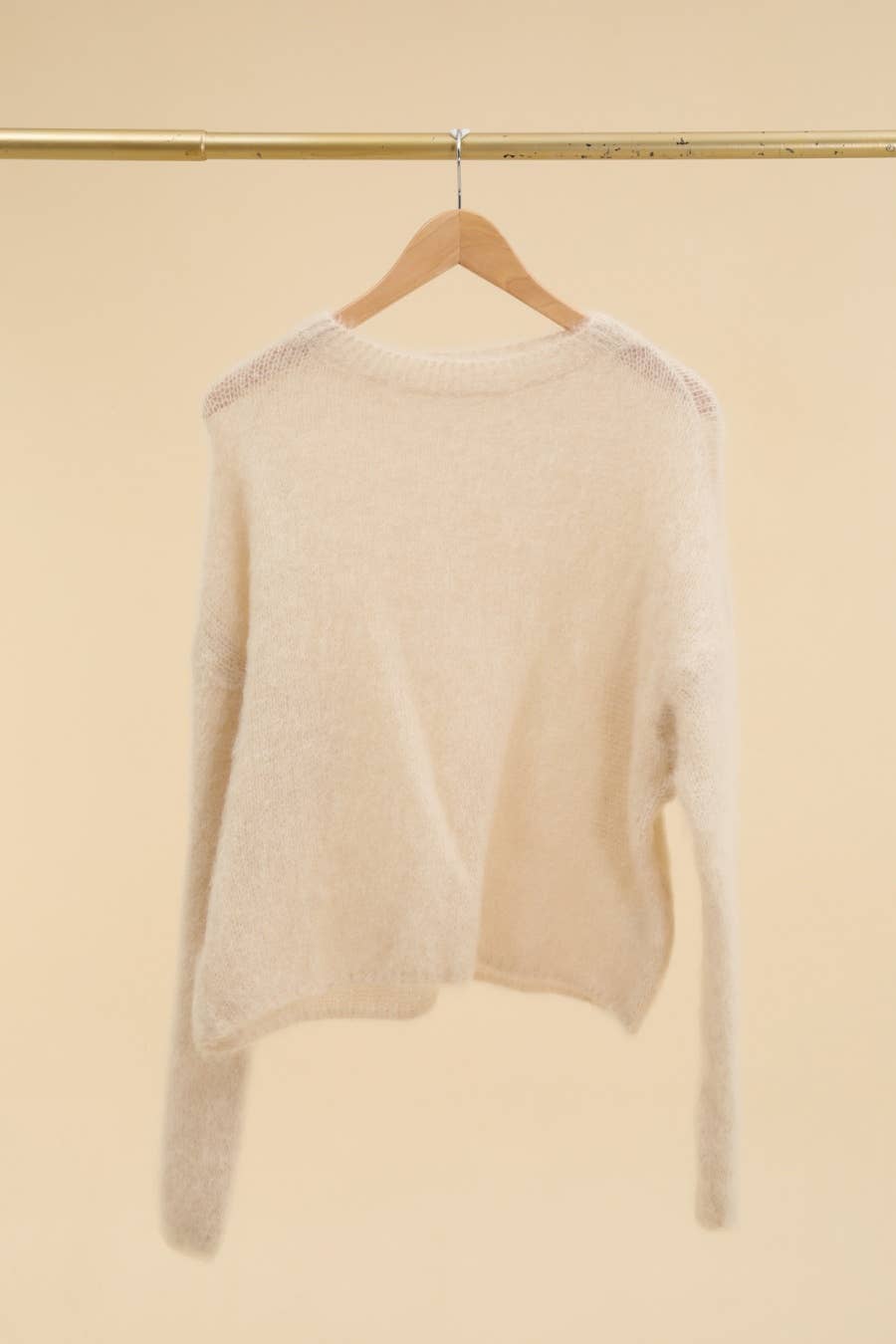 80% KID MOHAIR ROUND NECK SWEATER: Beige / One size