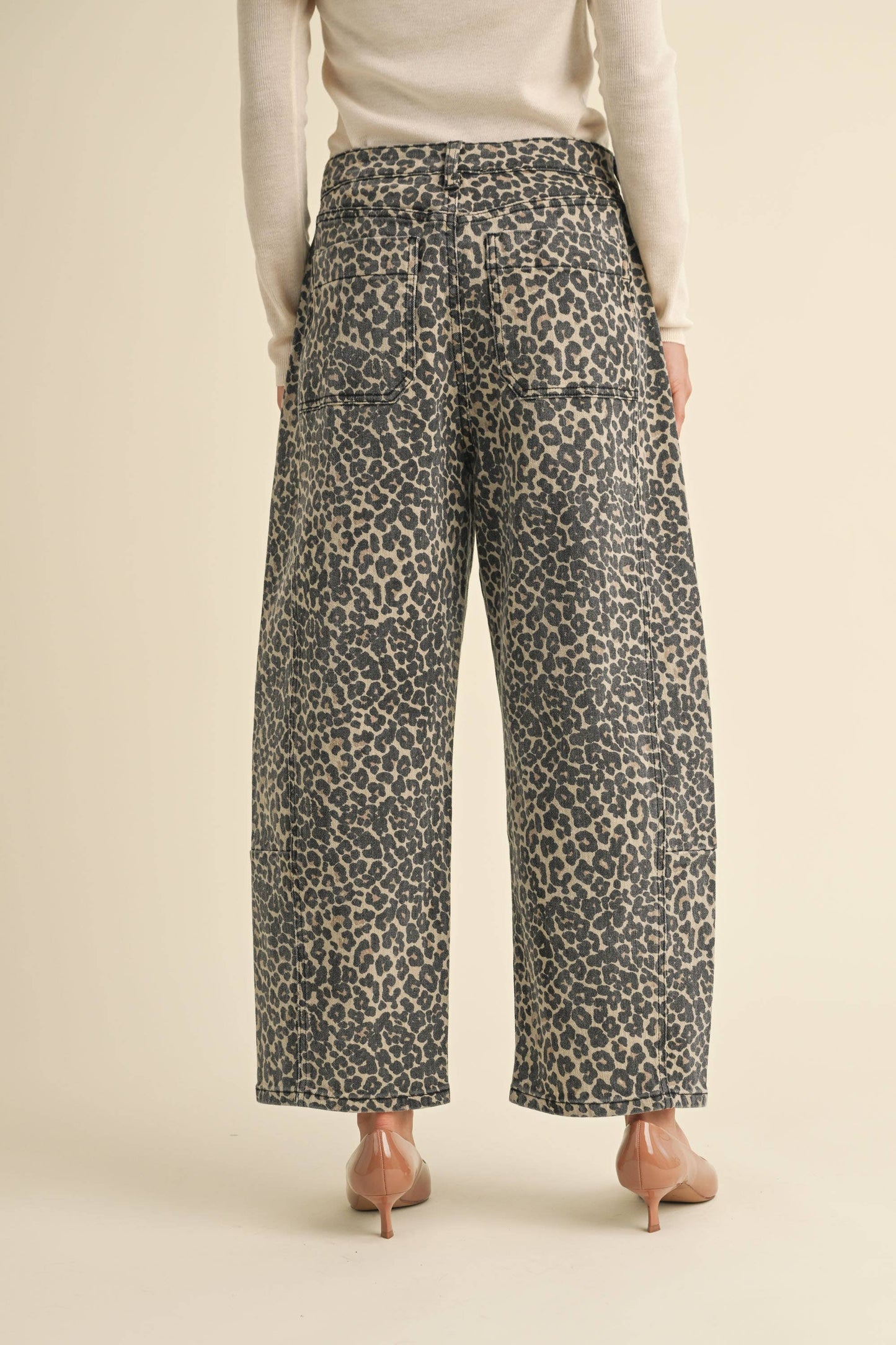 Print Barrel Leg Pants: Leopard