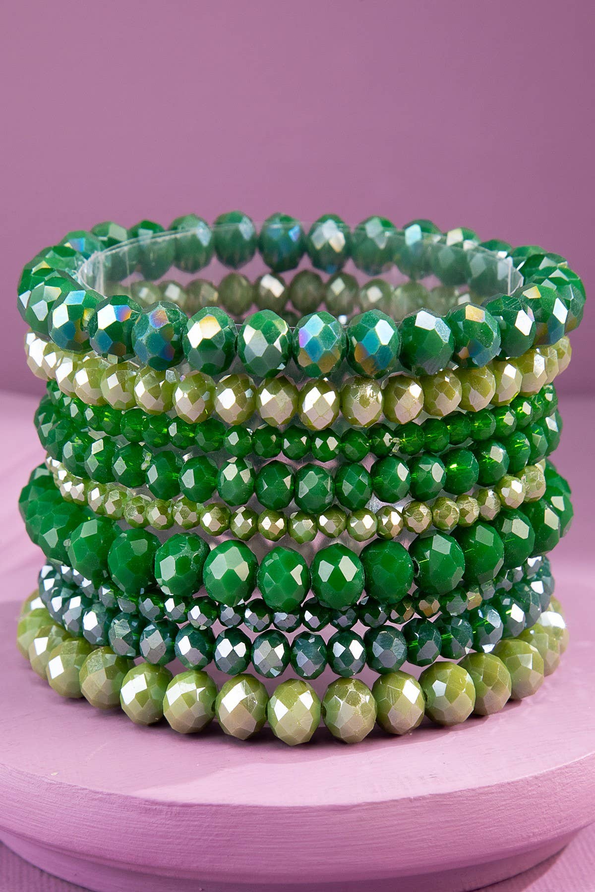 Glass Bead 9 Set Bracelet: Evergreen