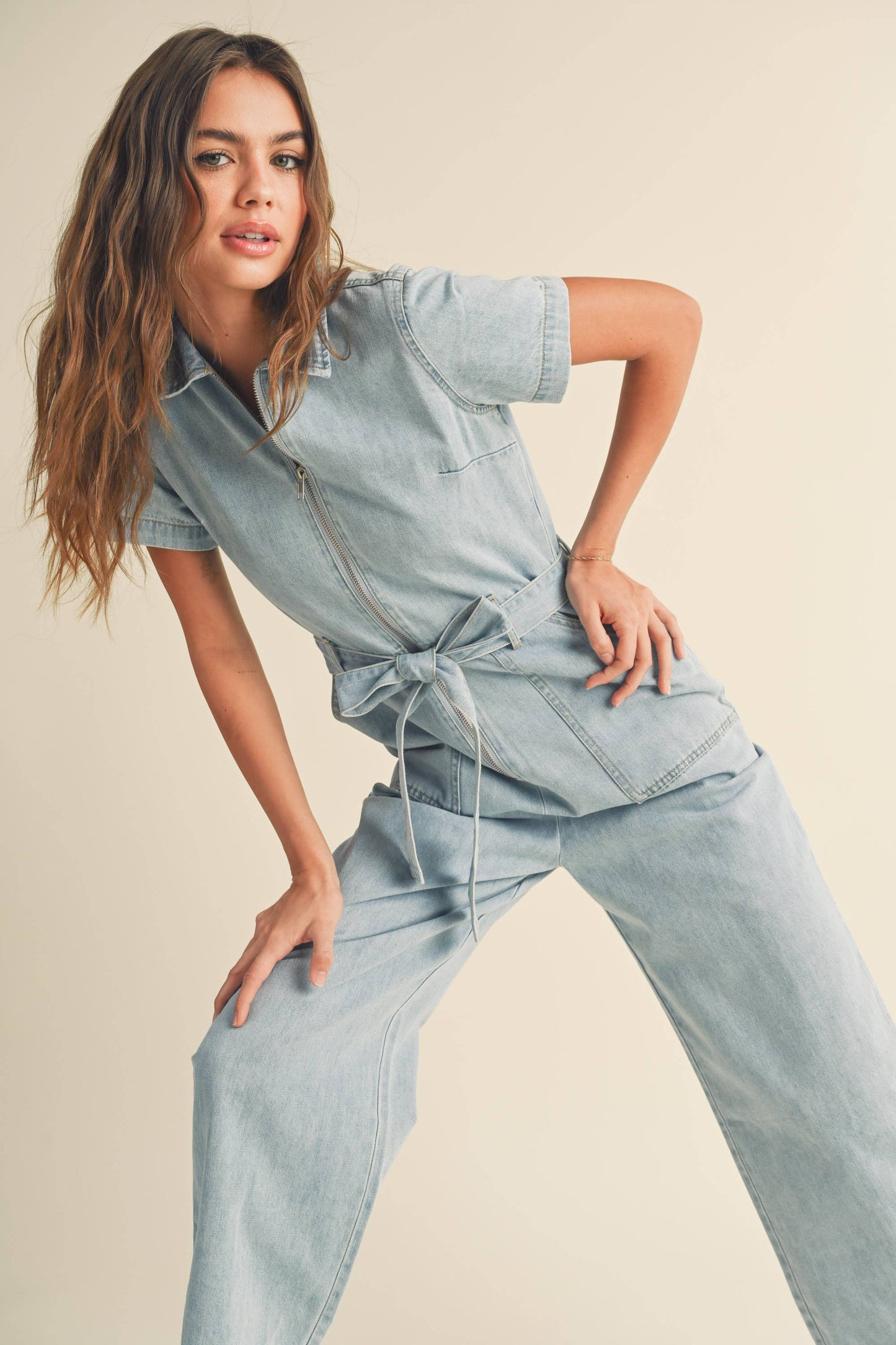 ZIPPER FRONT DENIM JUMPSUIT