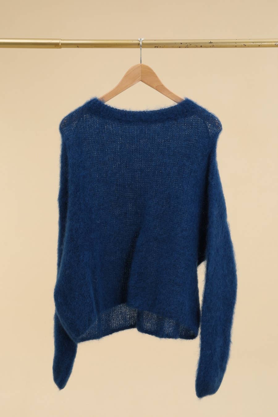 80% KID MOHAIR ROUND NECK SWEATER: Navy Blue / One size