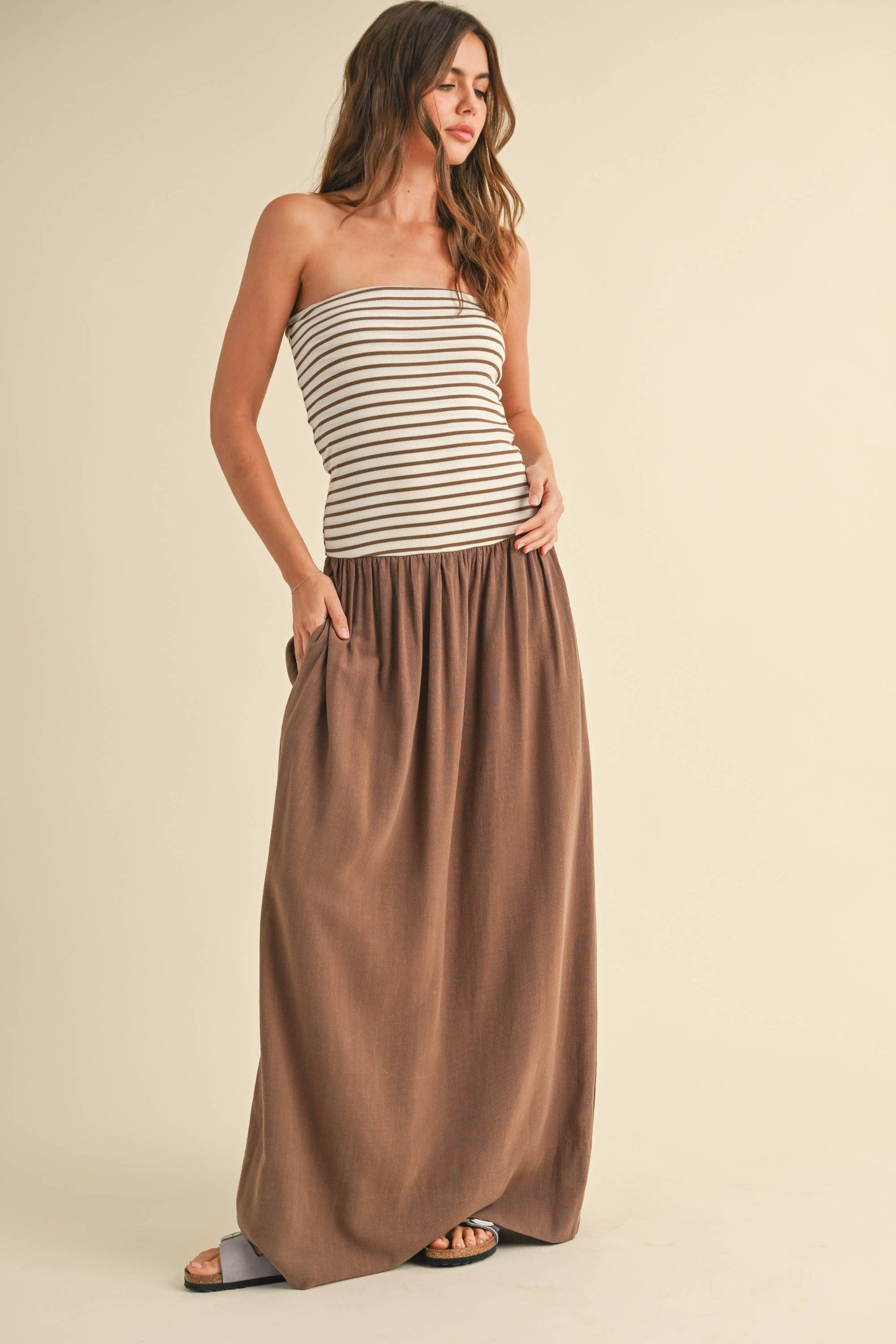 Striped Ribbed Top with Linen Dress
