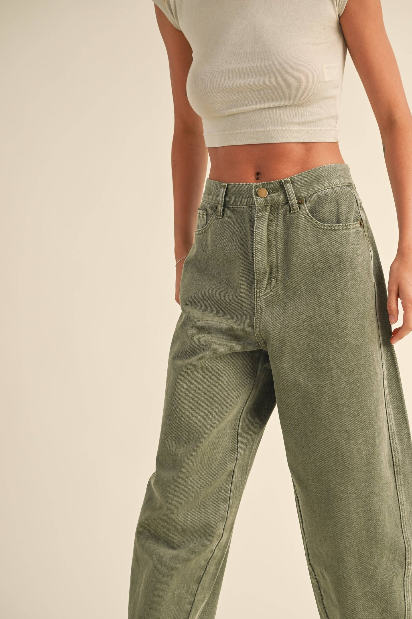 Washed Barrel Pants: Olive