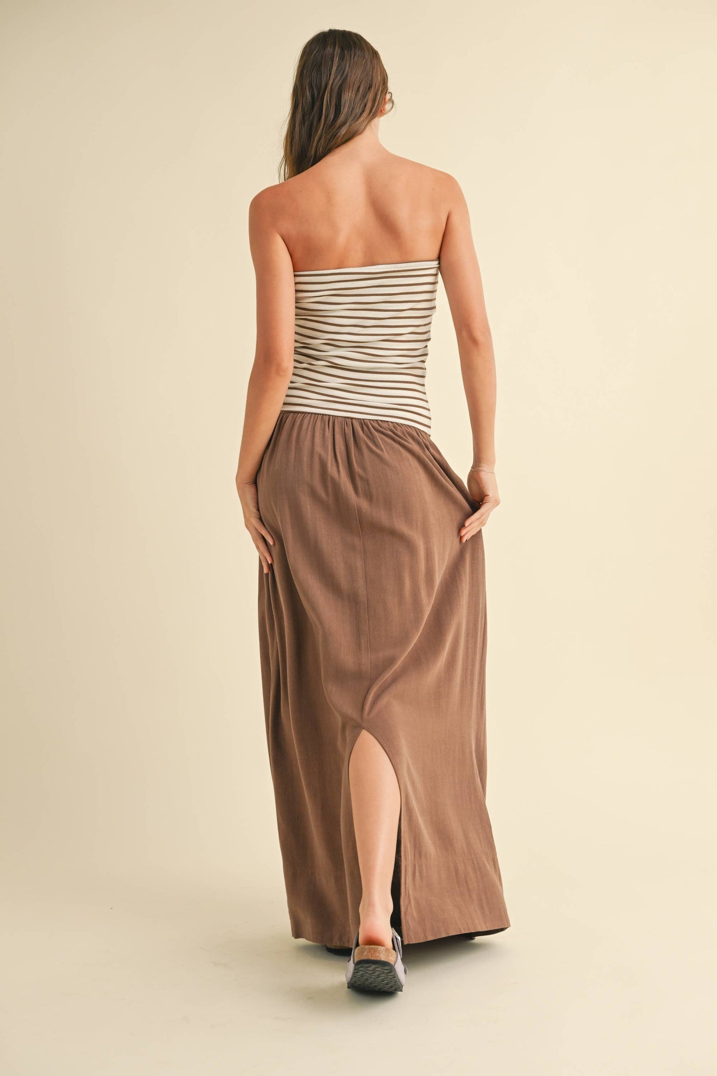 Striped Ribbed Top with Linen Dress