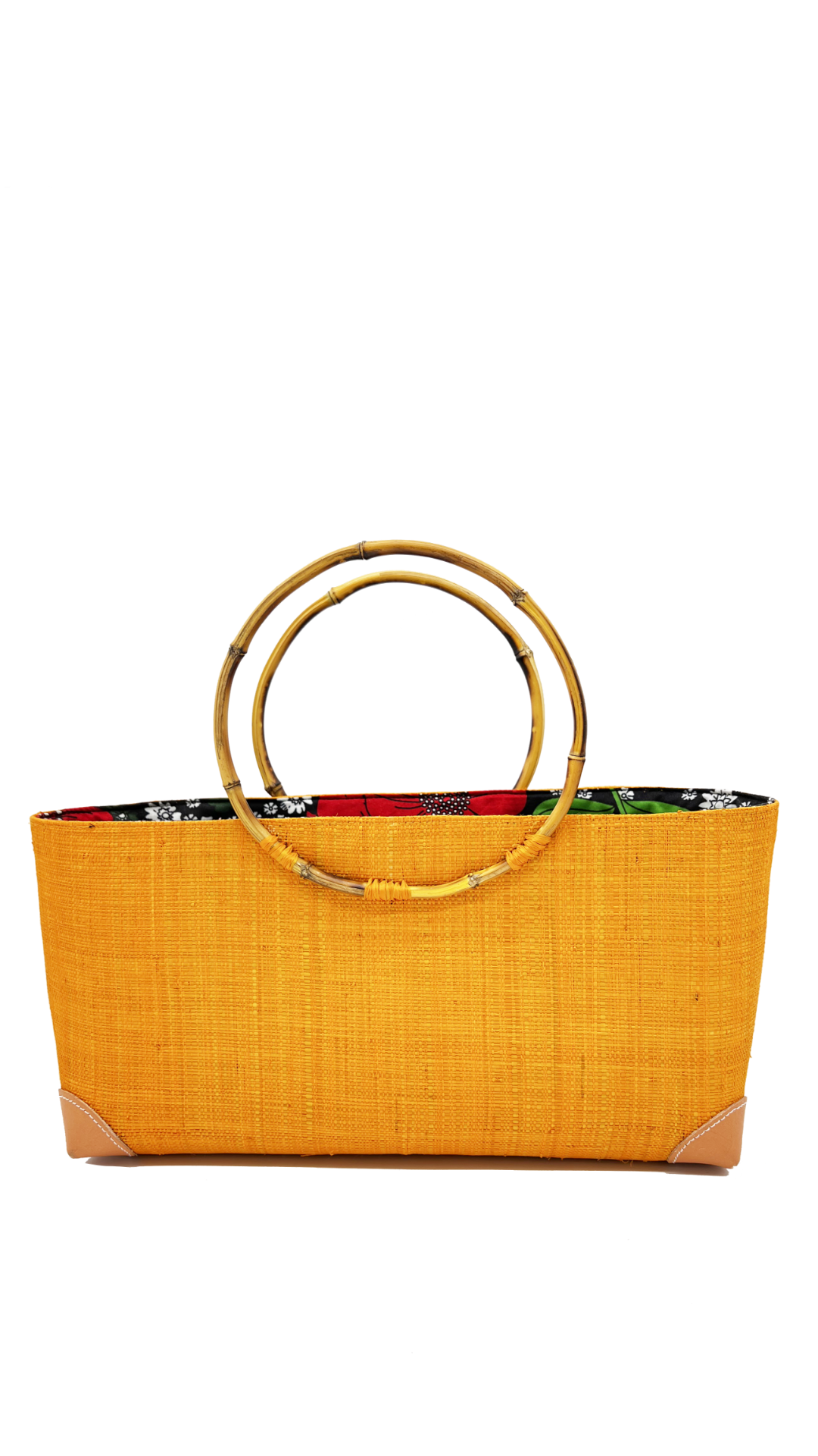 Bebe Straw Handbag with Bamboo Handles: Saffron