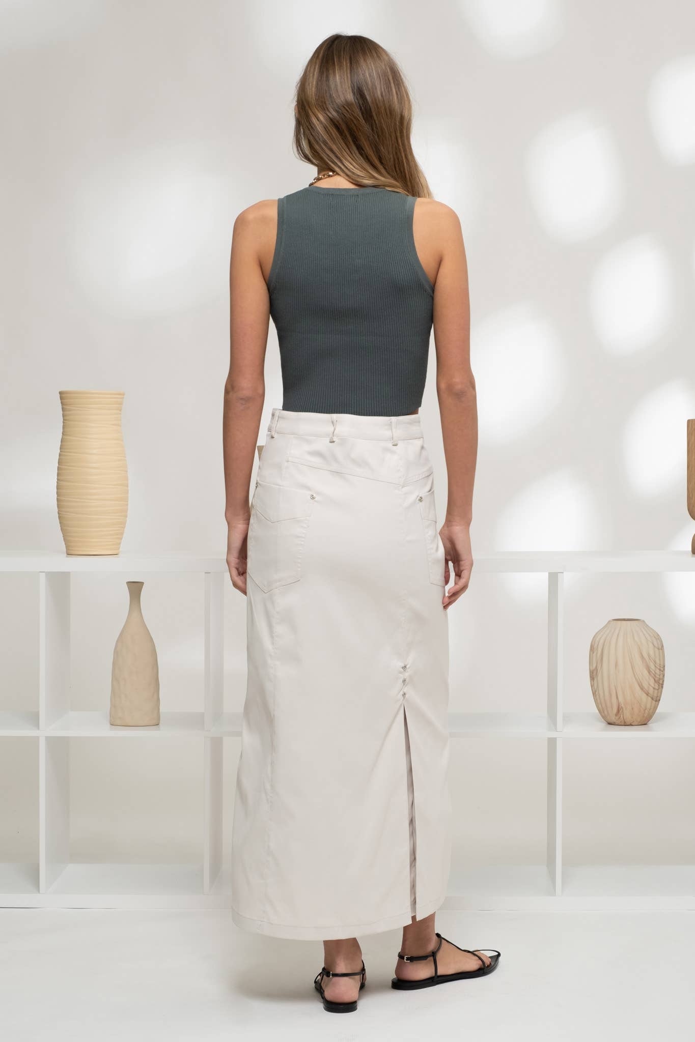 Snap Button Tank Top: Dark Green