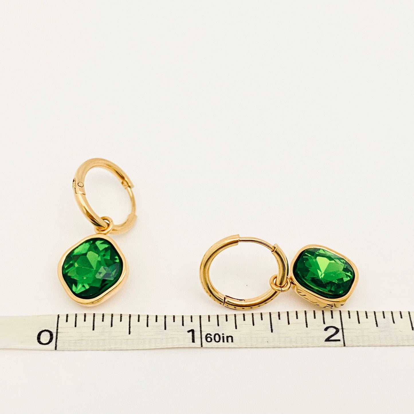 18K Gold-plated Stainless Steel Pendant Earrings: Green