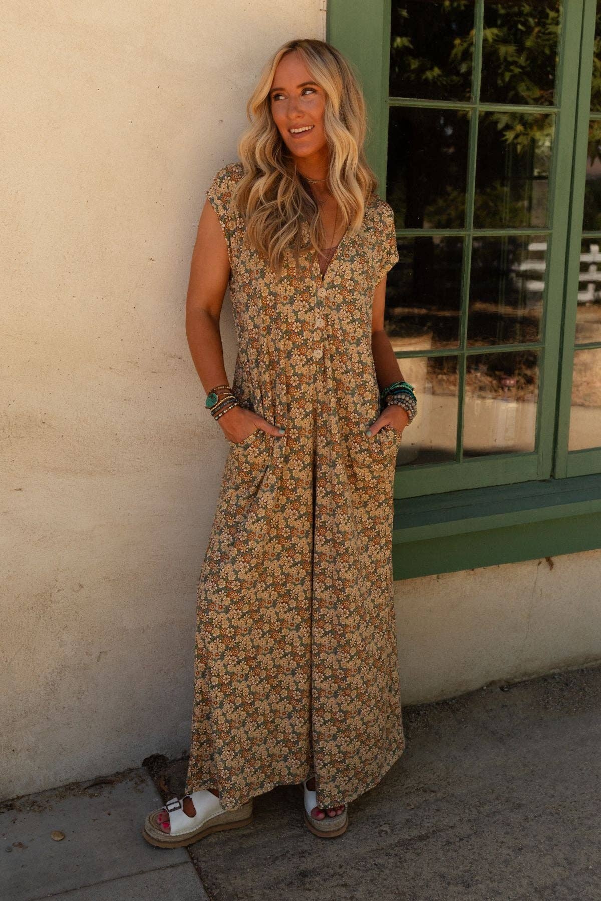 Daphne Floral Print Jumpsuit: Blue