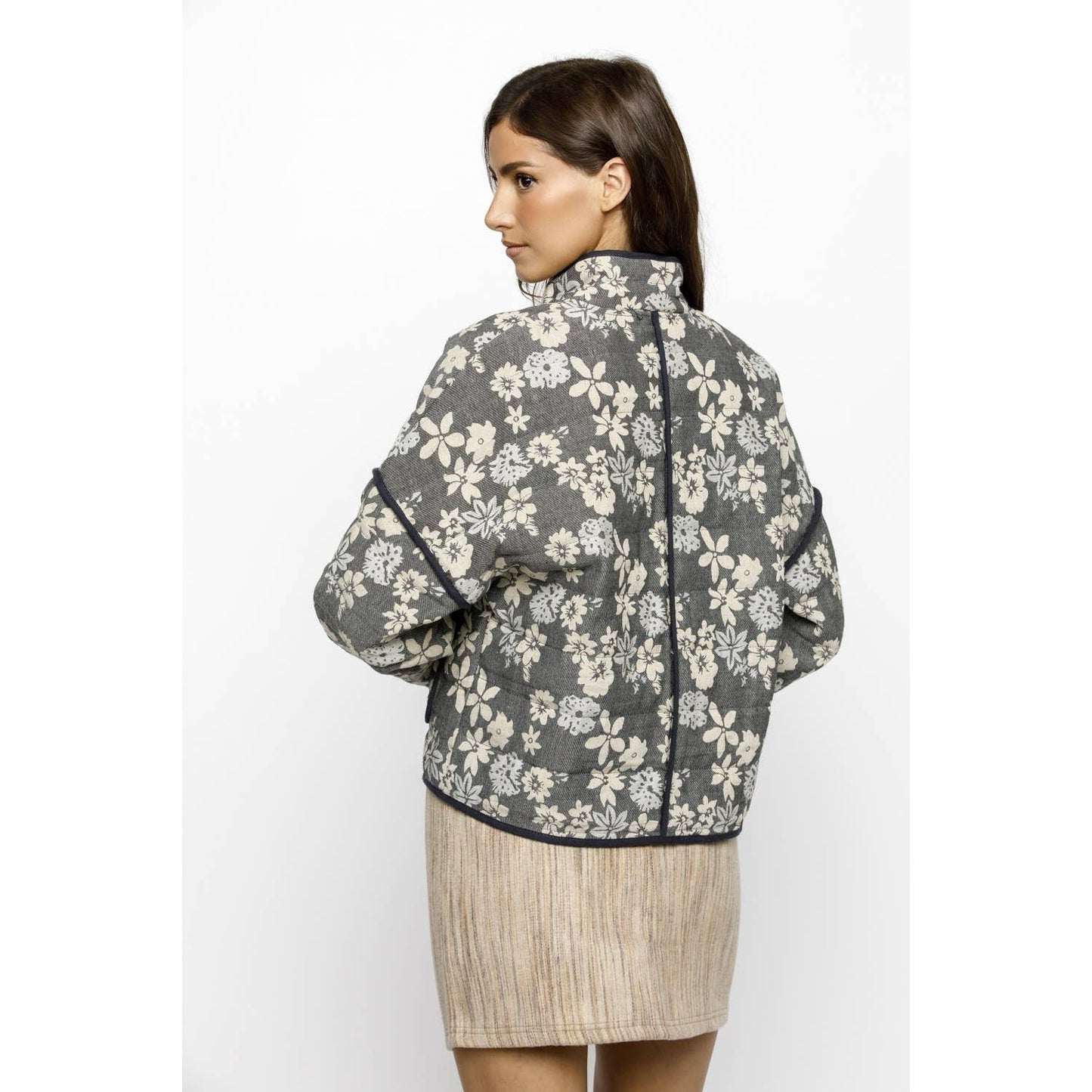 Floral Quilted Jacket: Blue/Ivory Cream
