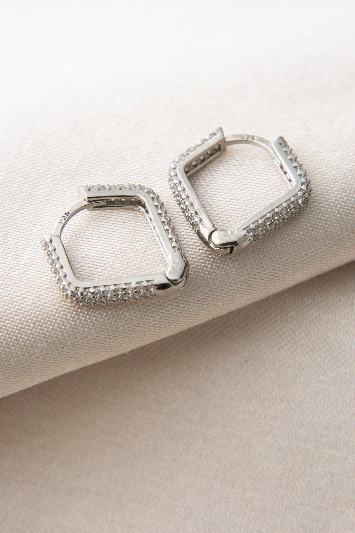 Sterling Silver Triangle Earrings with Stones: SILVER