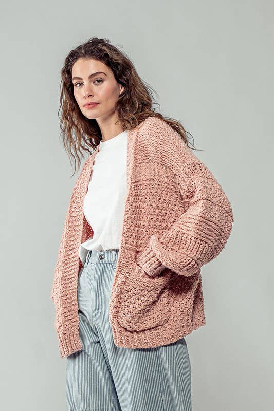Two Pouch Crochet Knit Cardigan