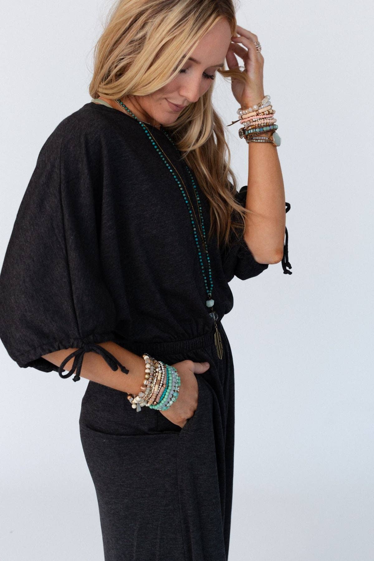 Carolina Wide Leg Jumpsuit: Charcoal