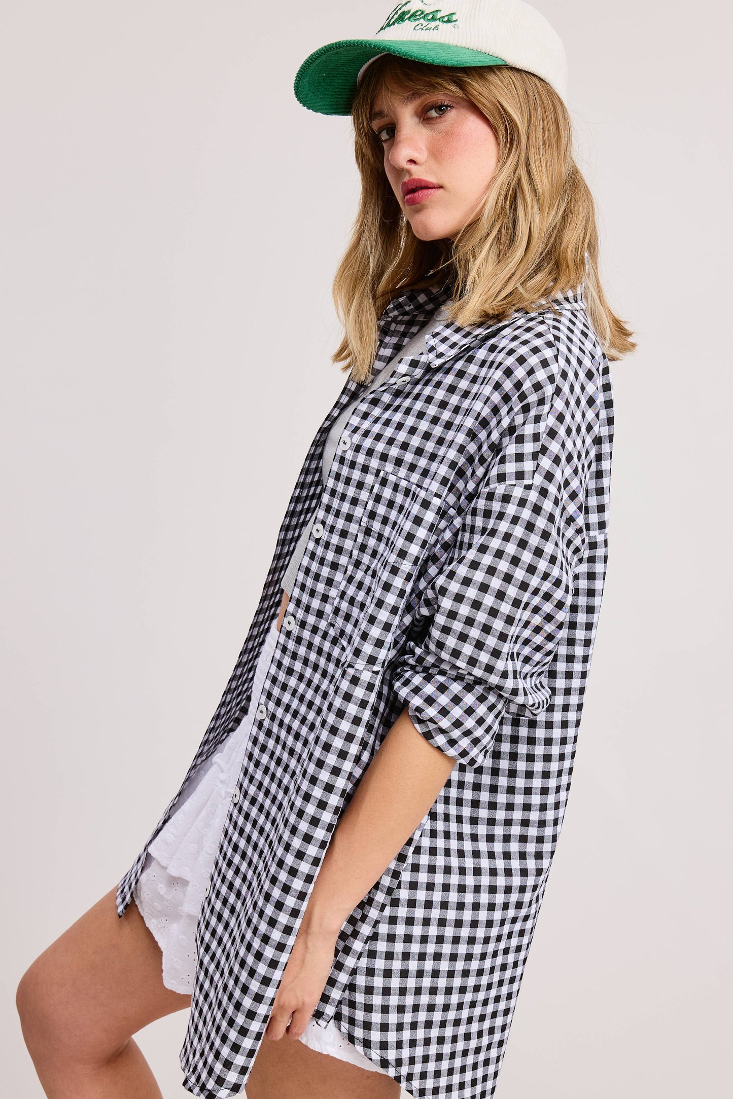 Oversized Gingham Button Down Shirt: Black