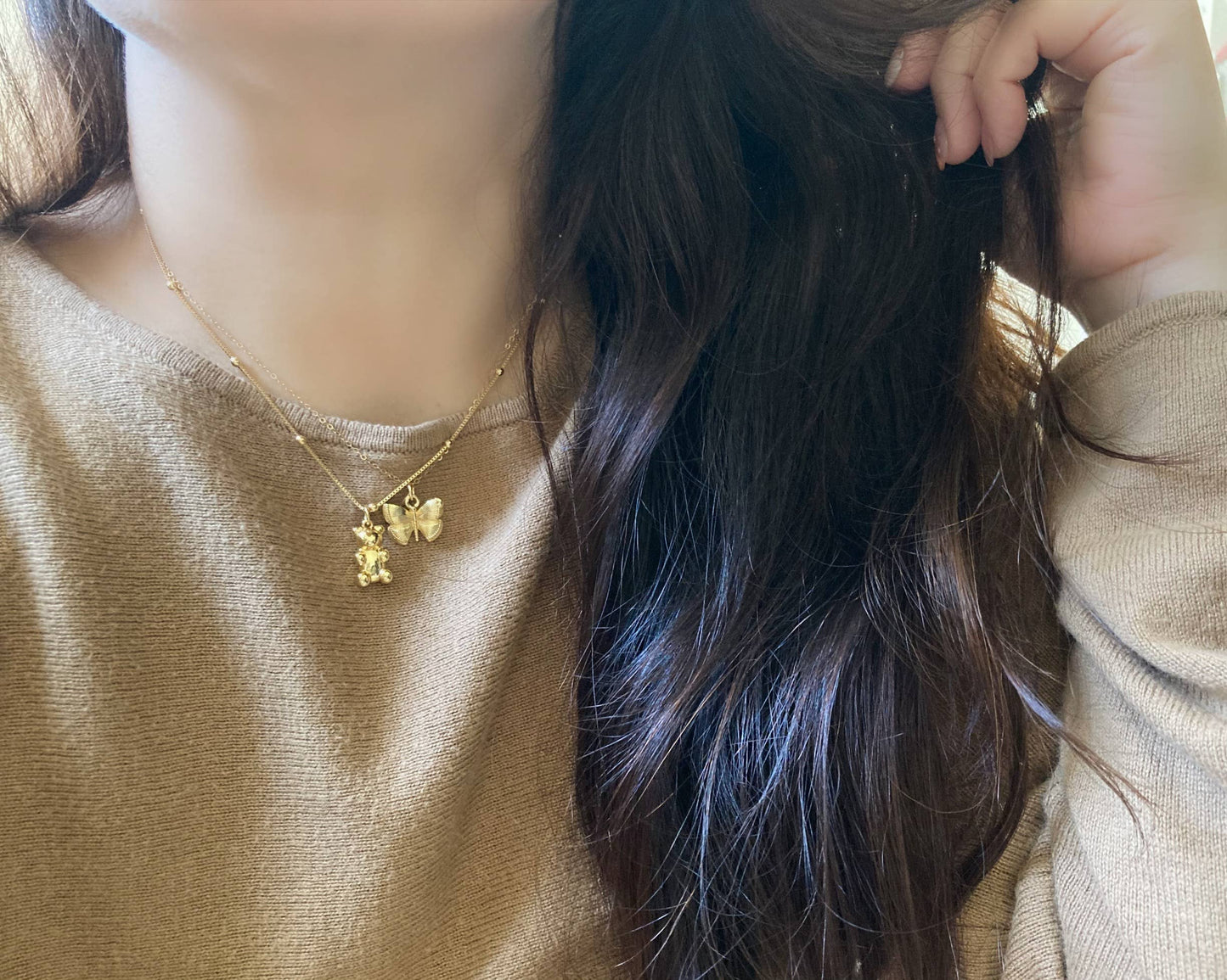 Butterfly small gold pendant necklace wings butterfly charm