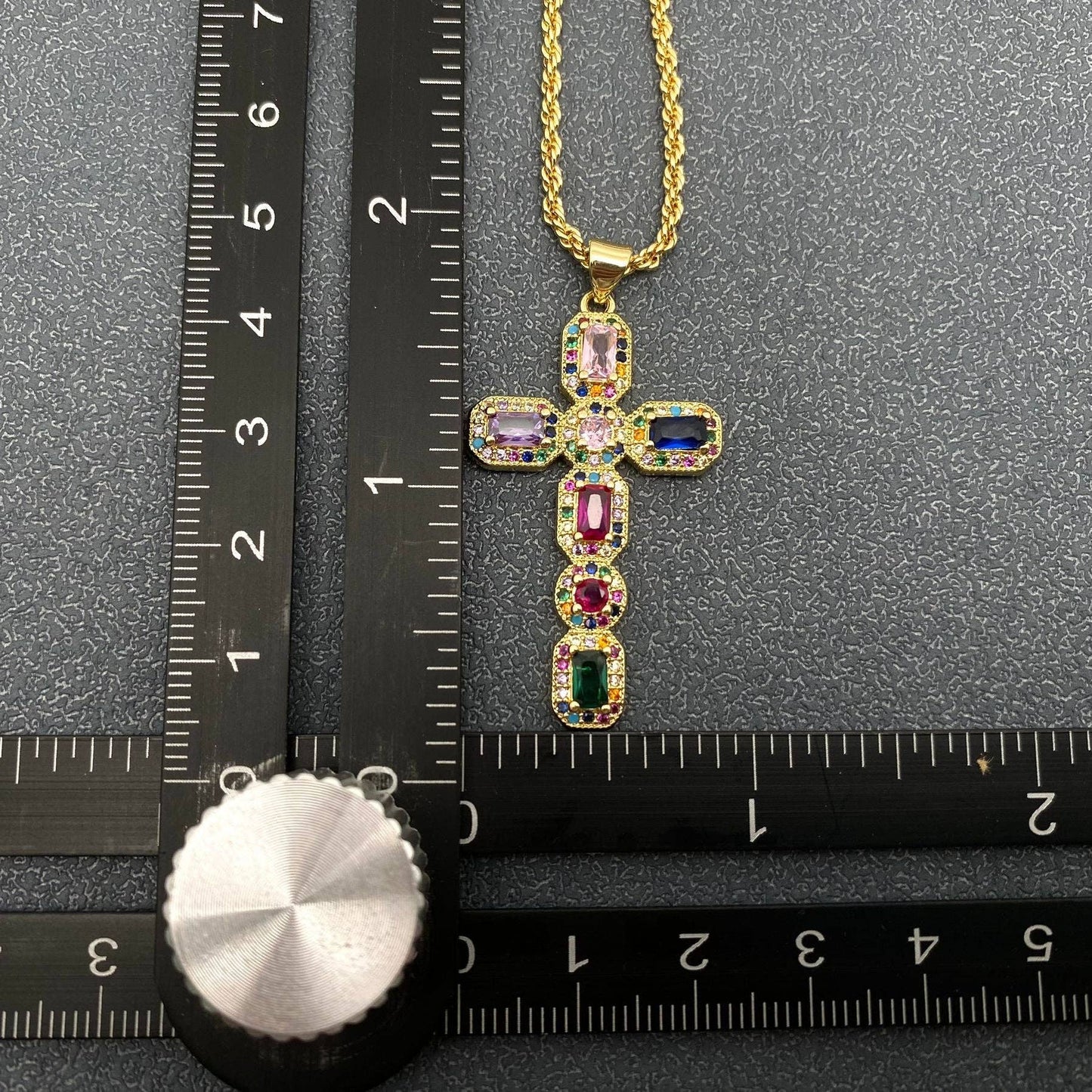 Sparkling Rhinestone Cross Charm 18K Gold Plated Necklace: Blue