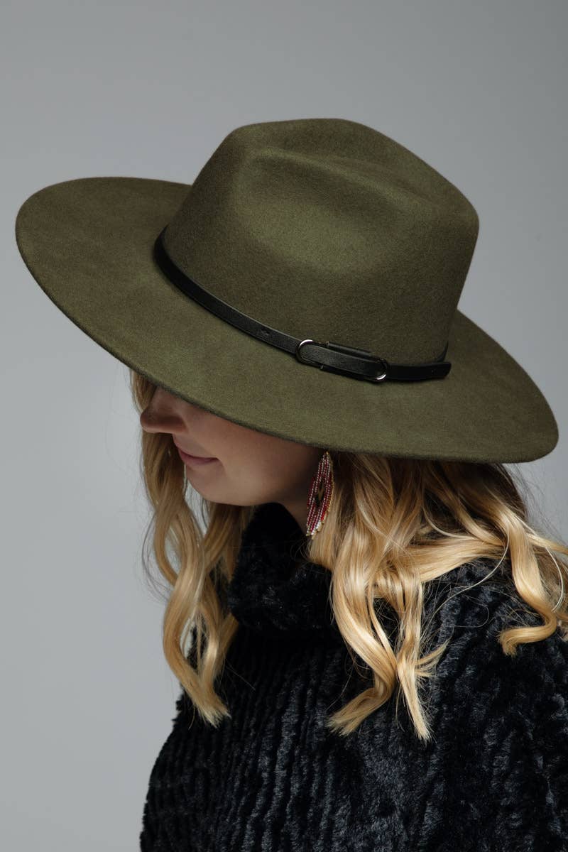 100% Wool Leather Trim Panama Hat: Pecan