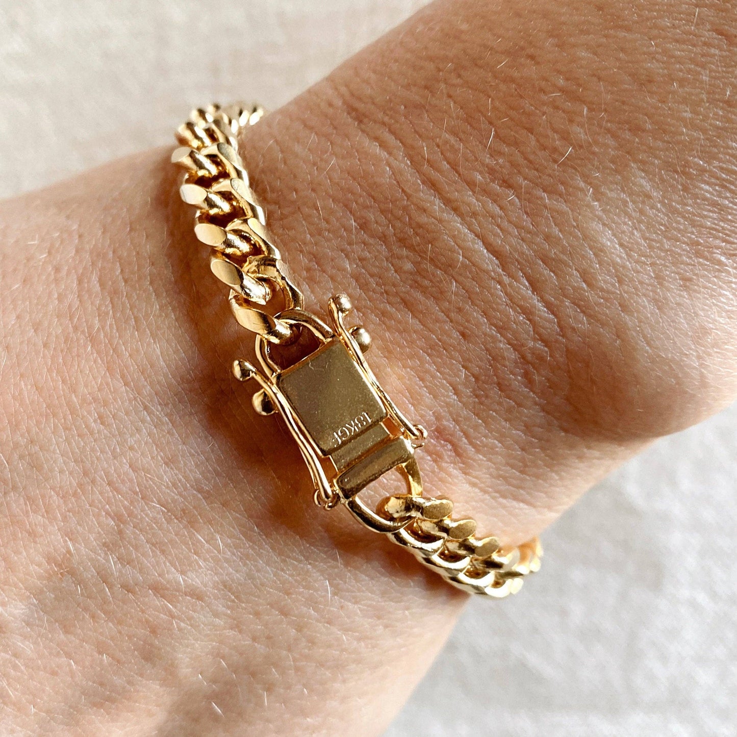 18k Gold Filled Chunky Cuban Bracelet Featuring Box Lock Clasp: 7 inches