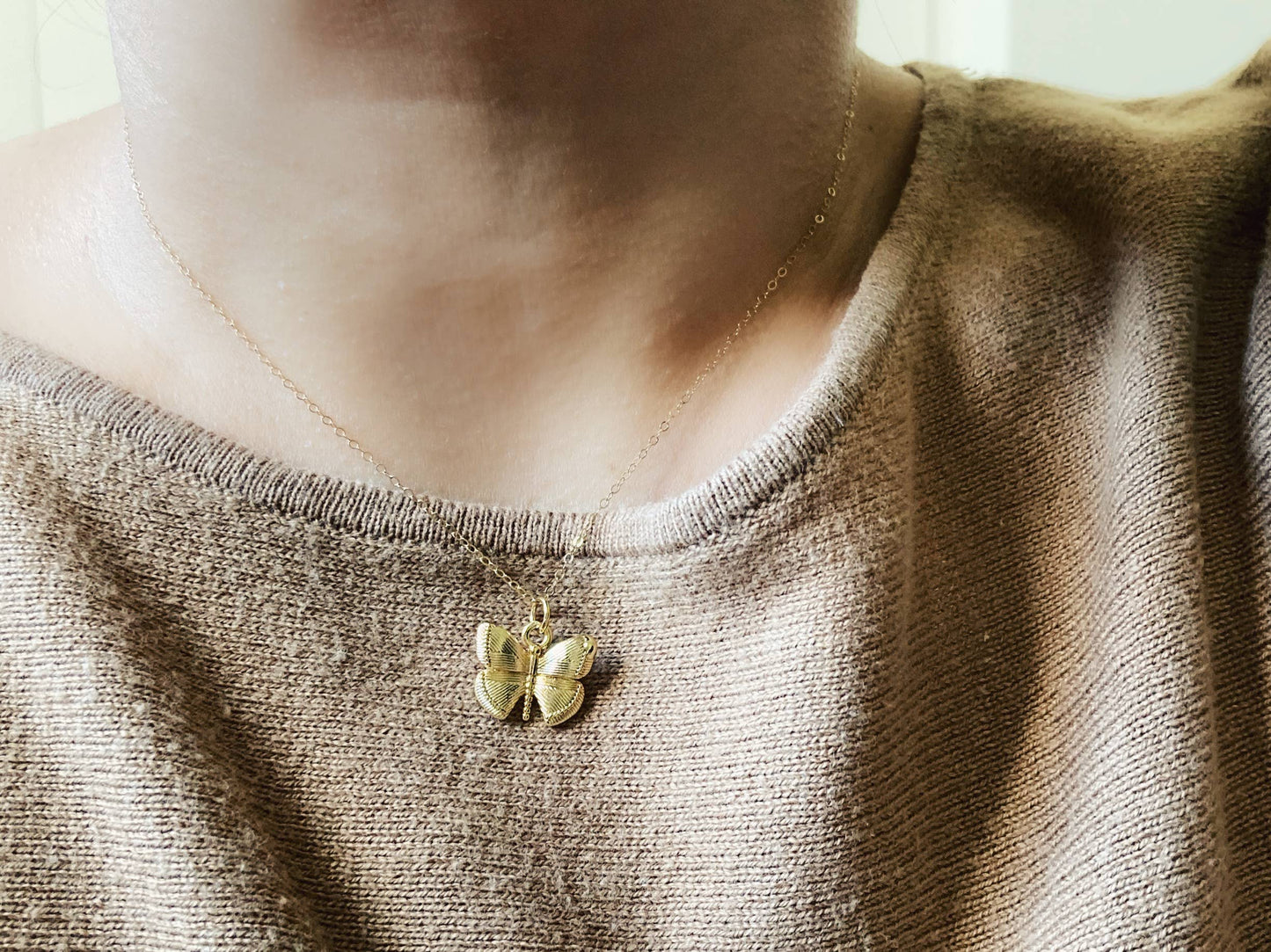 Butterfly small gold pendant necklace wings butterfly charm