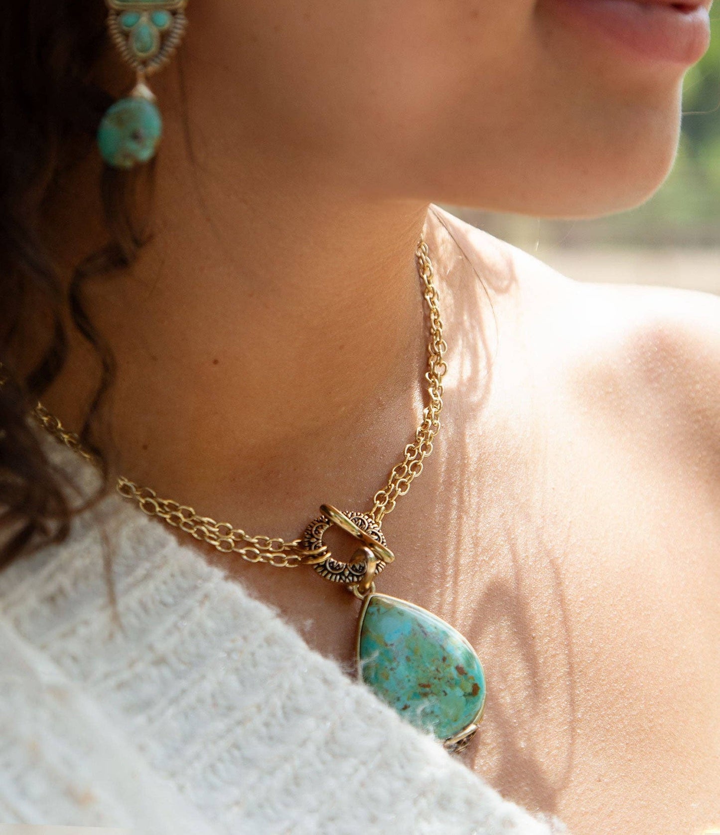 Abby Turquoise and Bronze Pendant Necklace