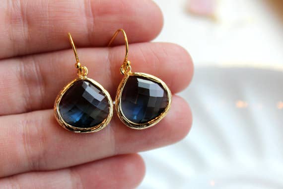 Large Sapphire Navy Blue Earrings