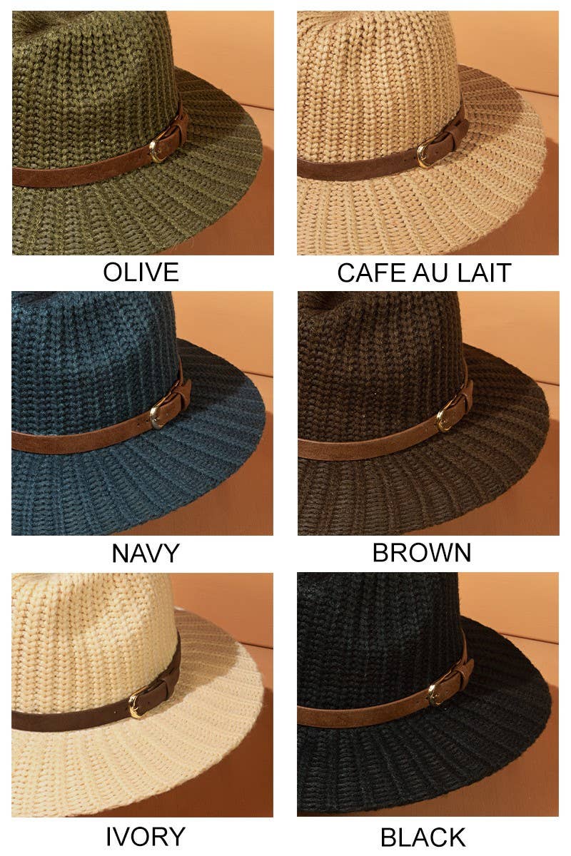 Thick Knit Panama Hat with Belt Band: BLACK