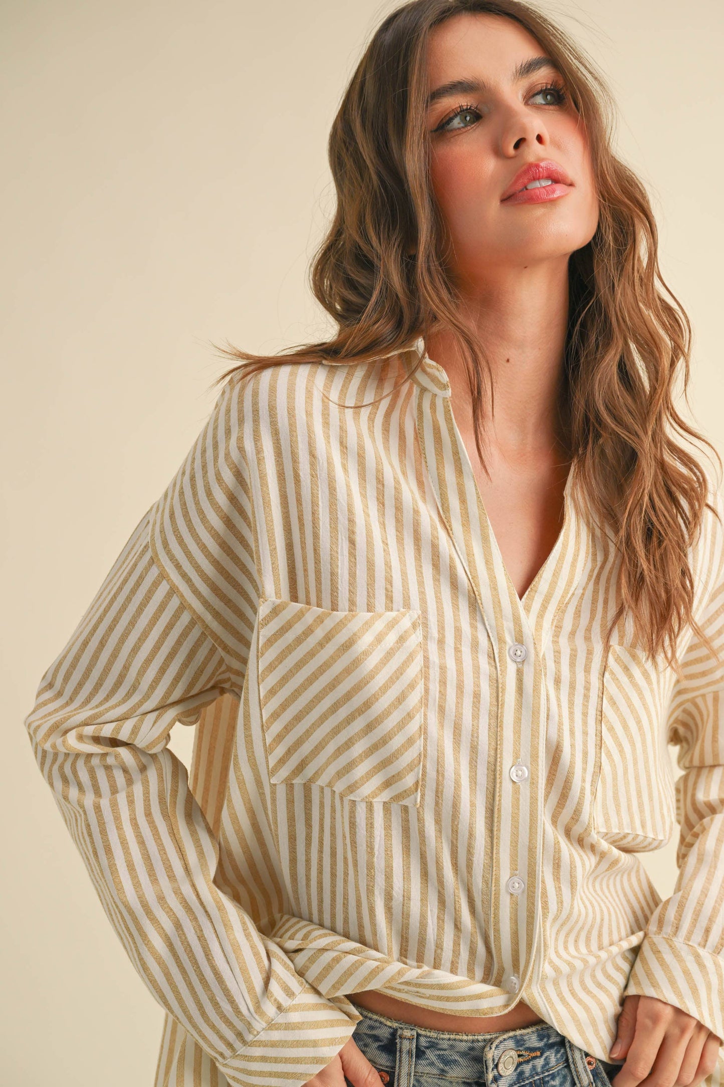 Striped Button Down Shirt: Mustard