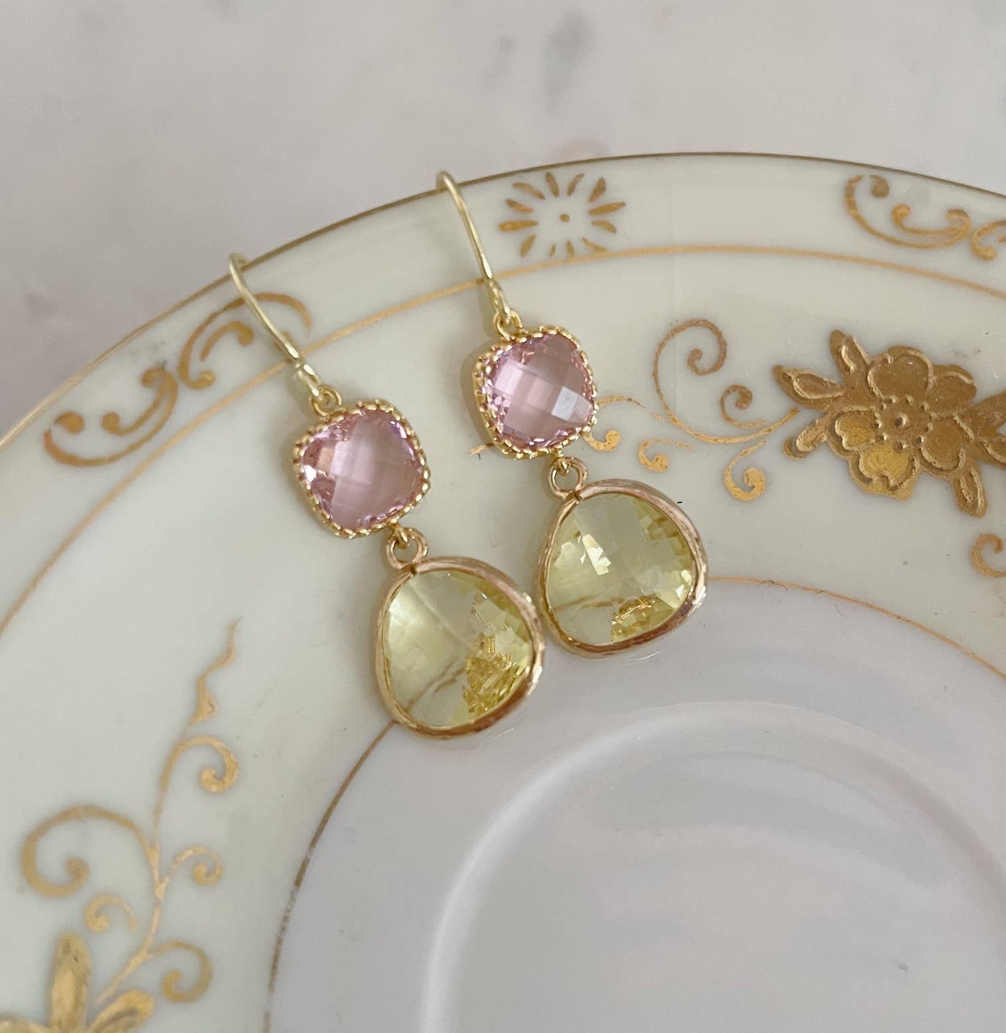 Gold Pink Citrine Yellow Earrings