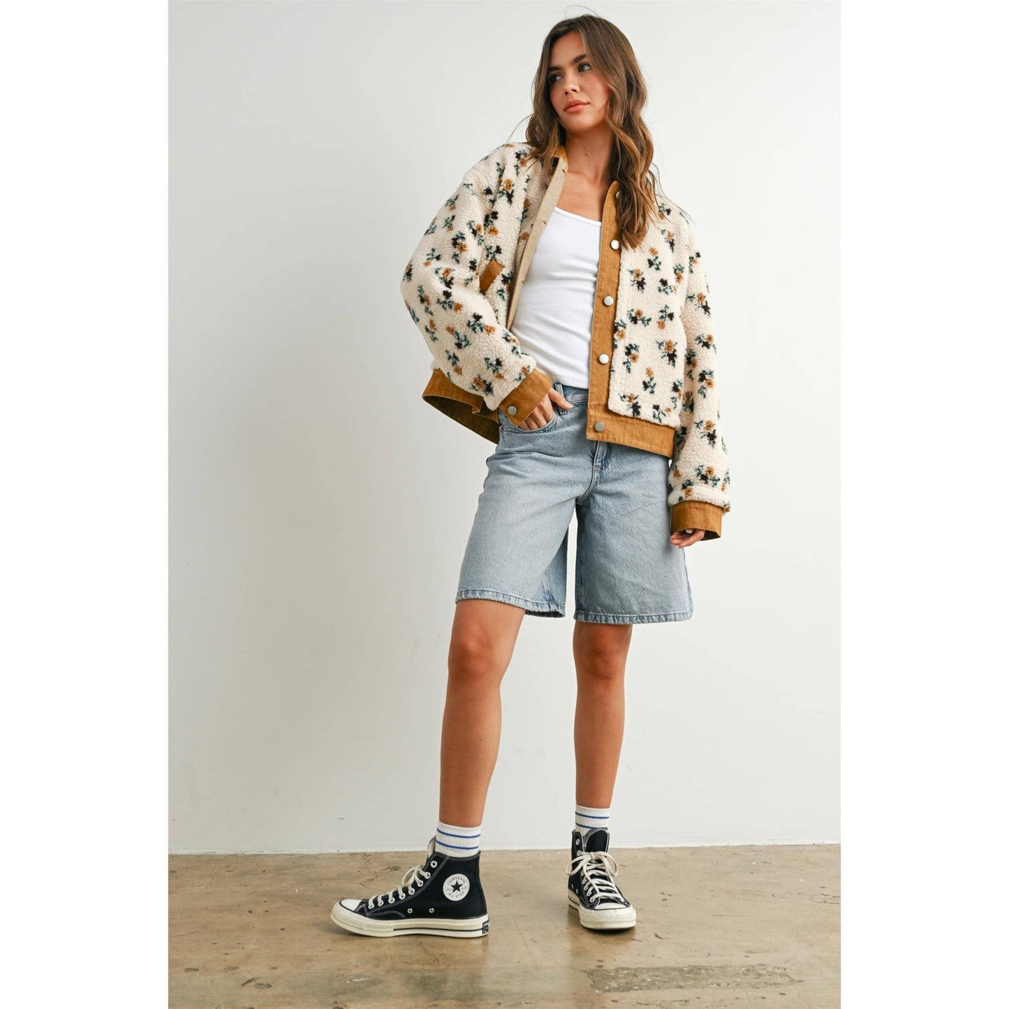 Floral  Collared Button Down Jacket