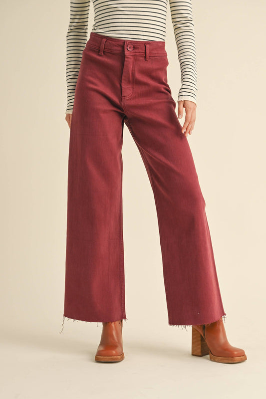 Straight Wide Leg Denim Pants: Maroon