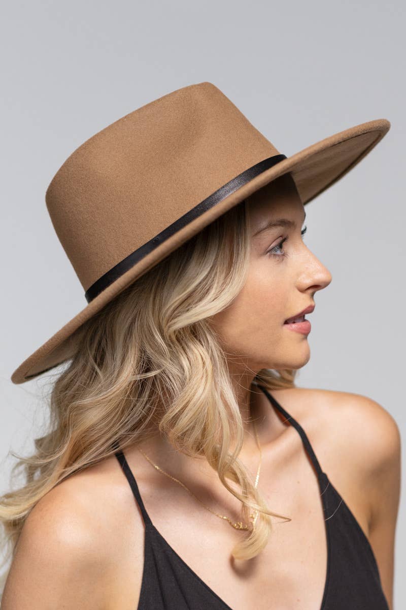 100% Wool Leather Trim Panama Hat: Grey