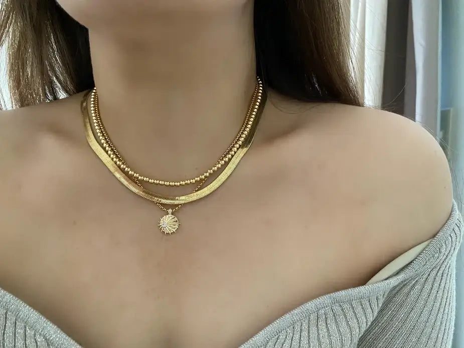 18k Gold Filled beaded layering necklace