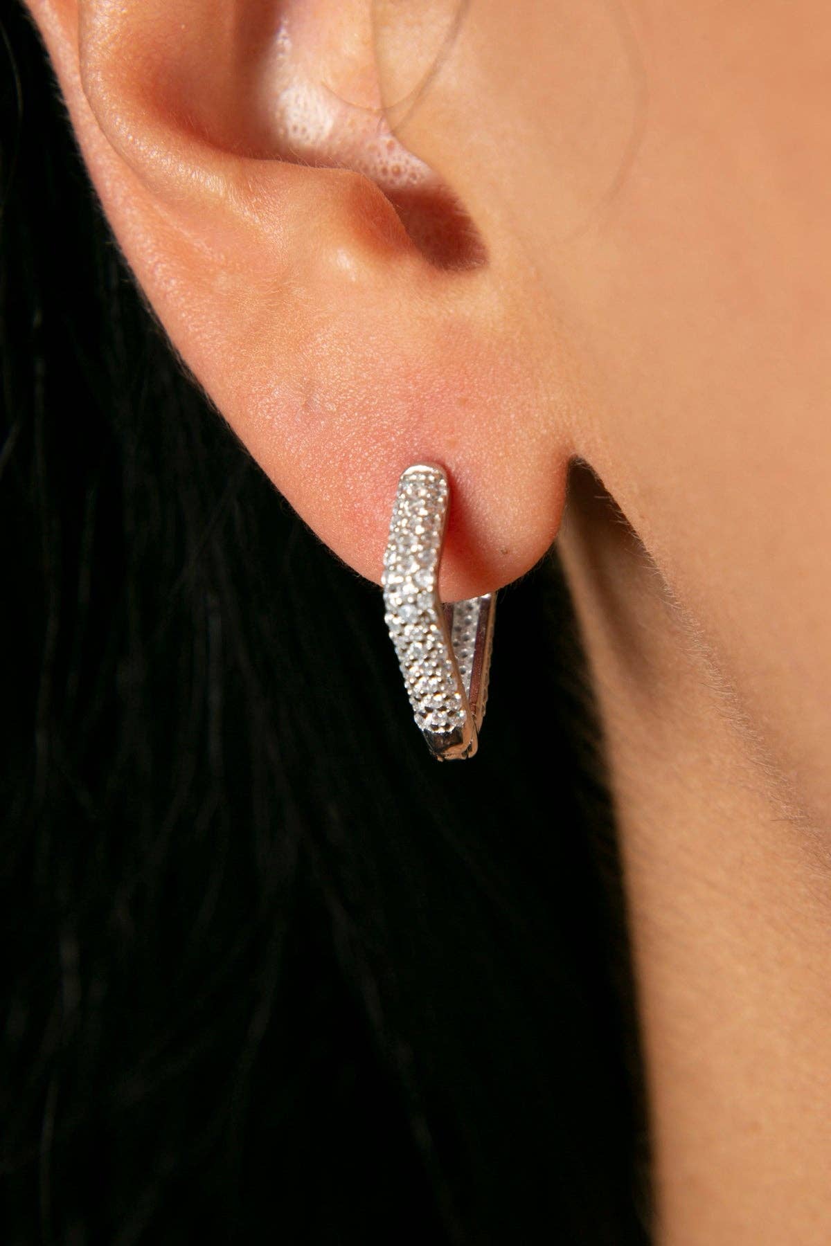 Sterling Silver Triangle Earrings with Stones: SILVER