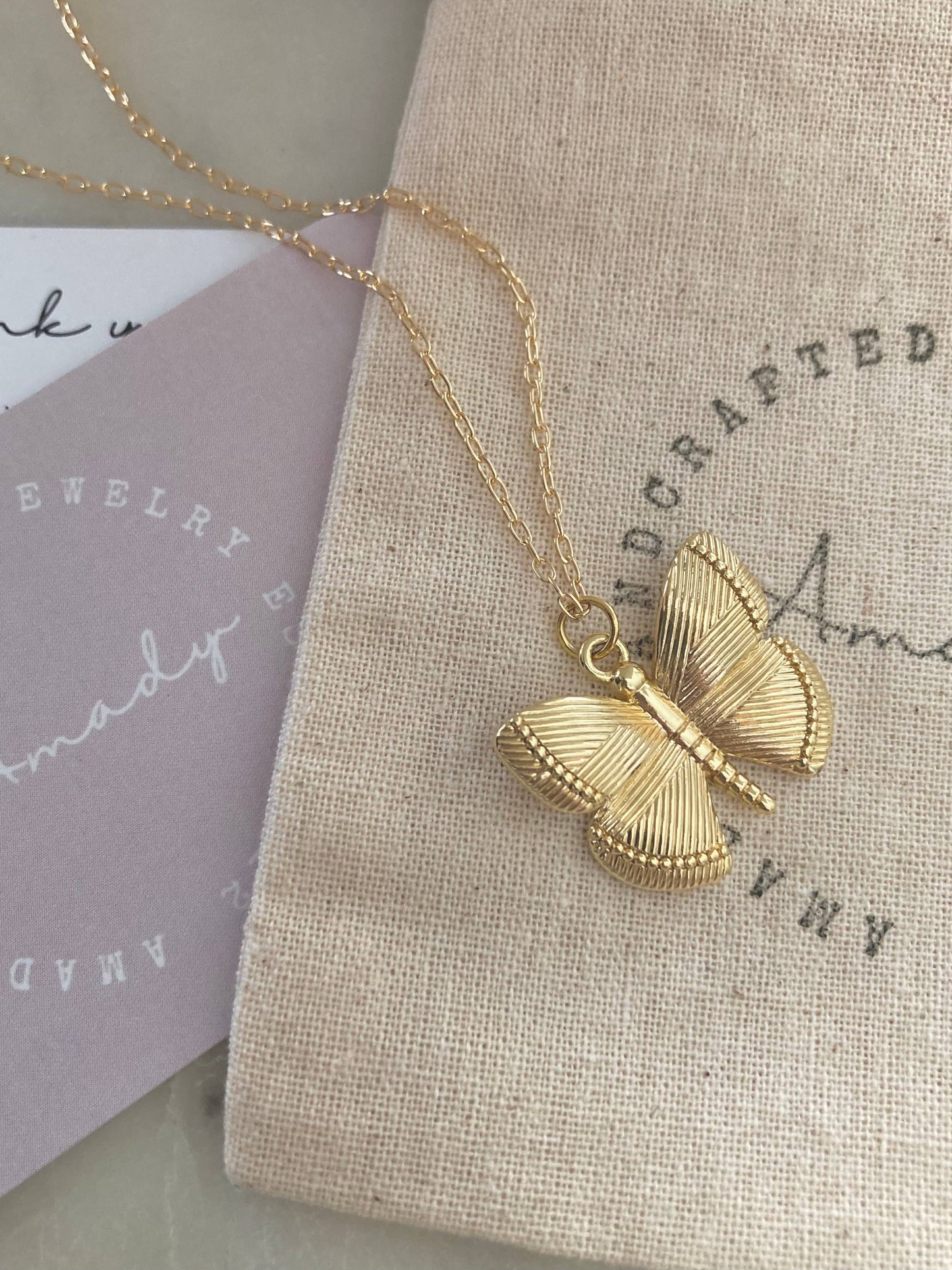 Gold butterfly pendant necklace monarch butterflies wings: Satellite Chain