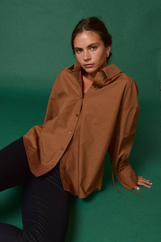 Oversized Button Down Shirt: Brown