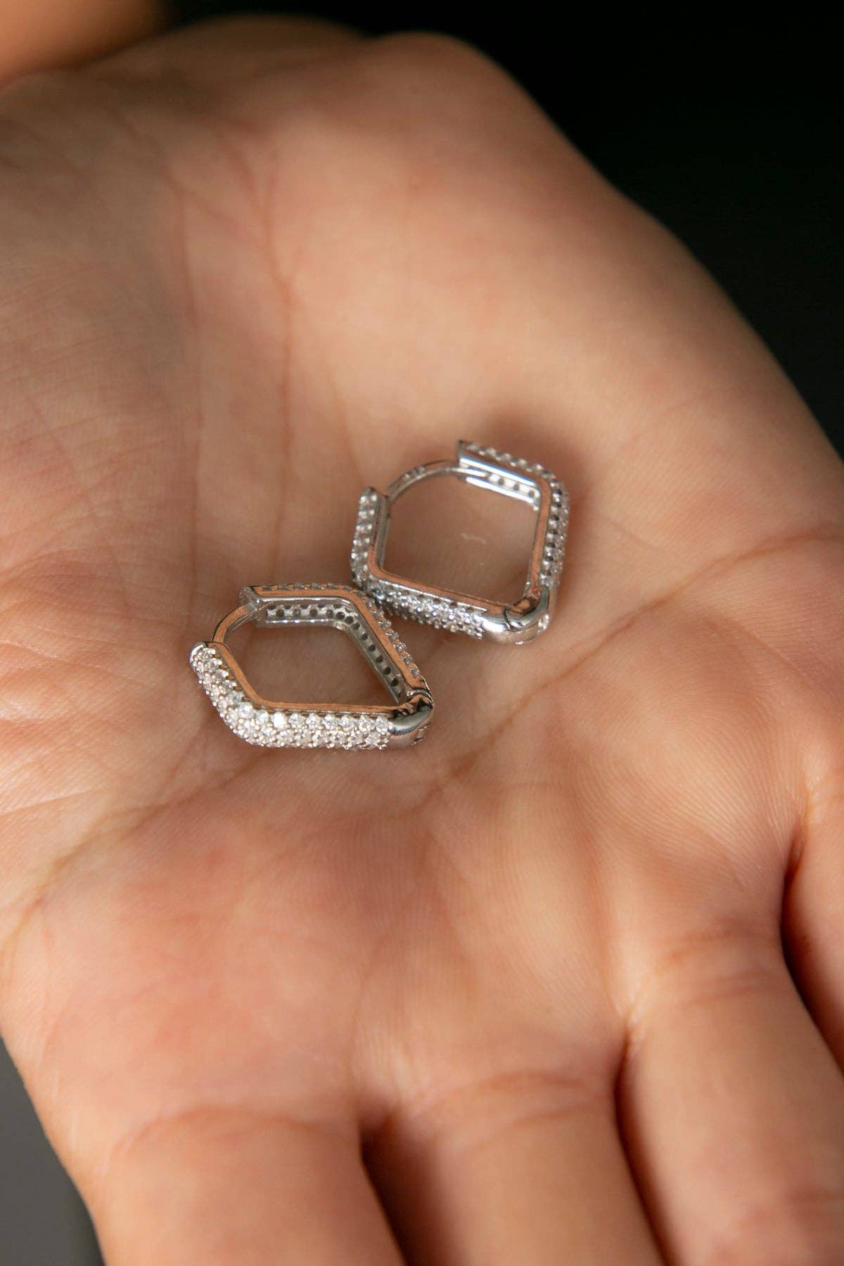 Sterling Silver Triangle Earrings with Stones: SILVER
