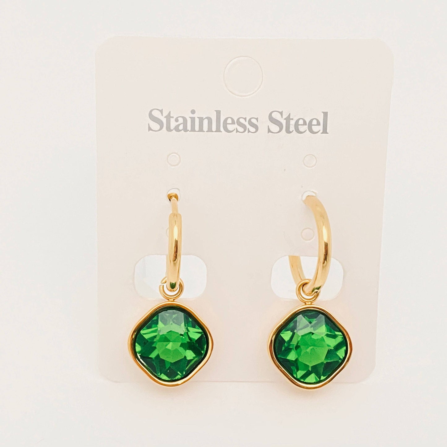 18K Gold-plated Stainless Steel Pendant Earrings: Green