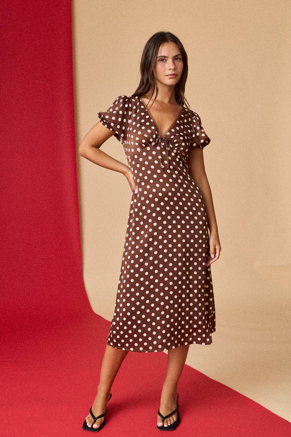 Polka Dot Midi Dress: Brown