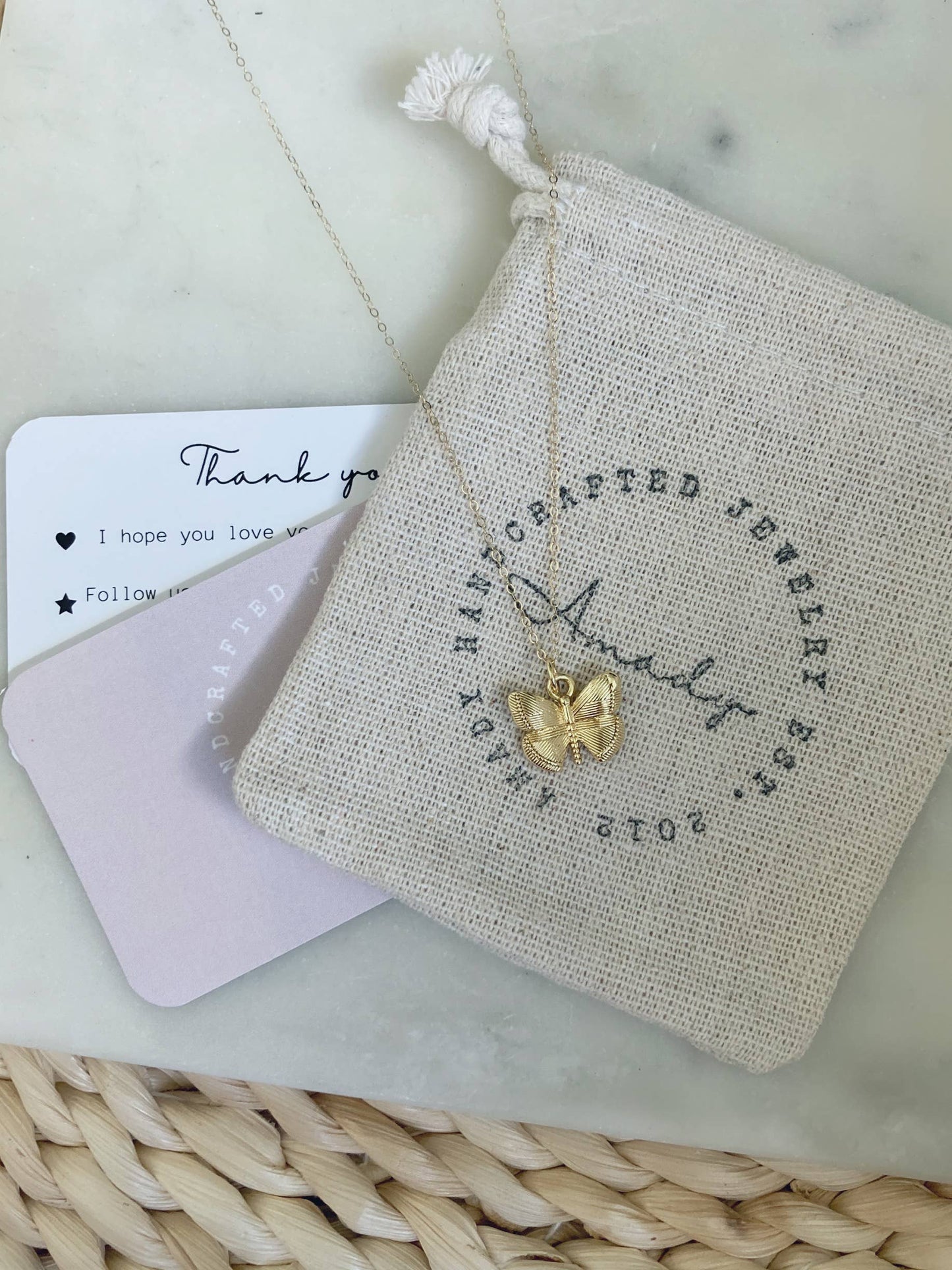 Butterfly small gold pendant necklace wings butterfly charm
